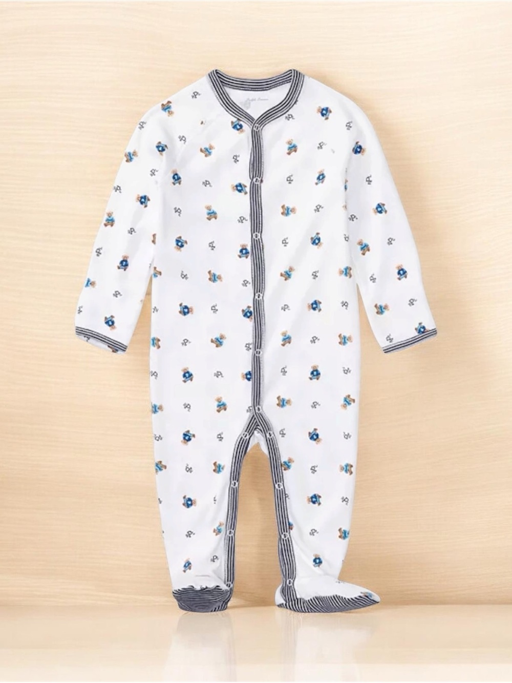 Ralph Lauren Baby White Bear Print Footie Size 3 Mo